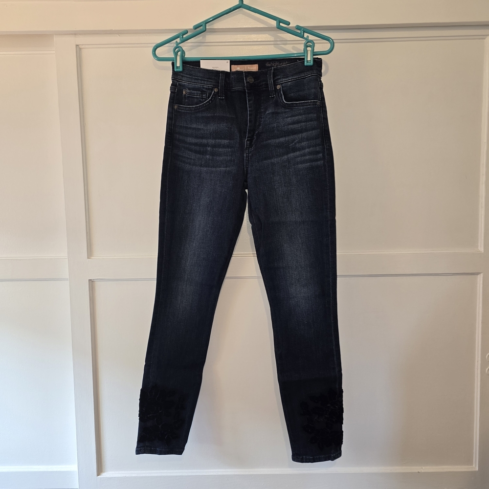 7 For All Mankind Dark Blue Jeans with Black Hem Embroidery